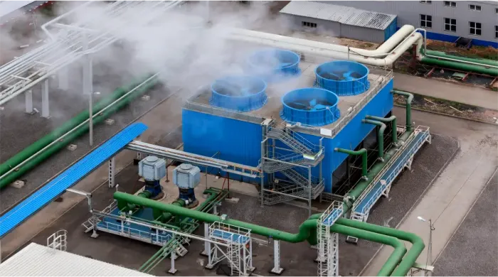 Which gas is used for cooling in chillers?